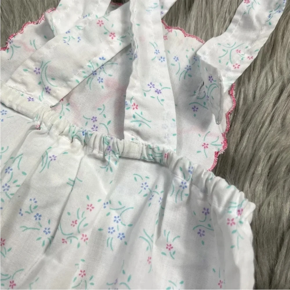 Vintage Baby Girls White Pink Floral Romper Sunsuit